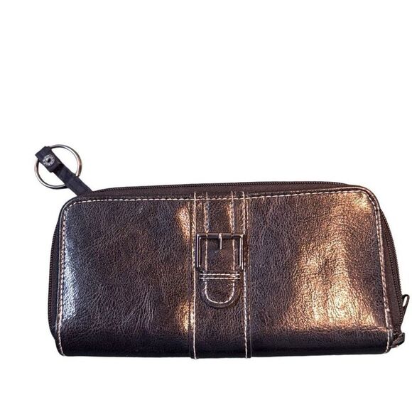 Women's black Credit Card Holder Leather Buckle Zip Around Clutch Wallet - Picture 7 of 10